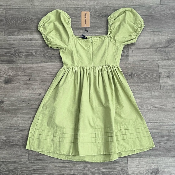 PRINCESS HIGHWAY Puff Sleeve Mini Dress Size 10 Green Boho Cottagecore Cotton - Picture 5 of 7